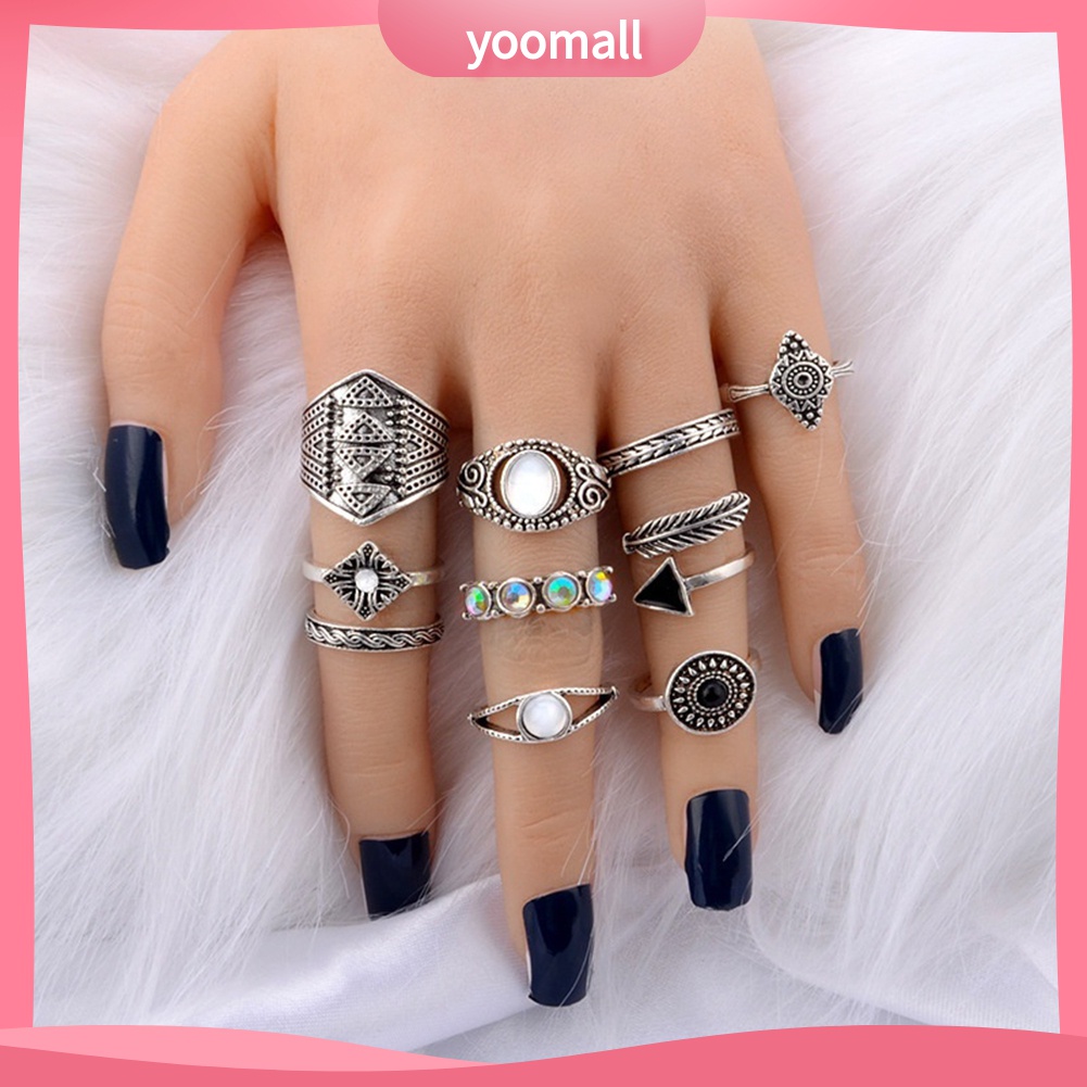 Set 10 Nhẫn Đeo Khớp Ngón Tay Phong Cách Boho Cho Nữ