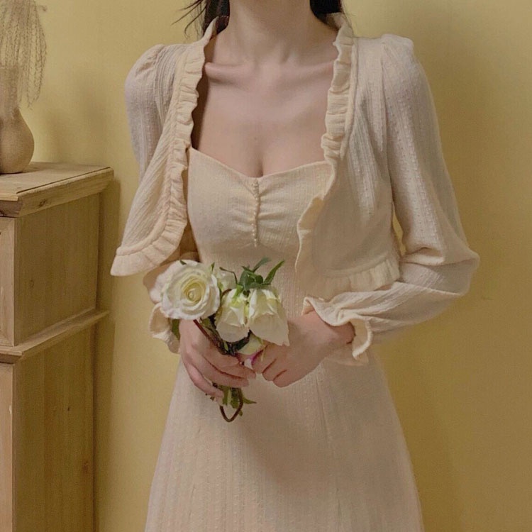 Set Đầm Hai Dây Và Áo Khoác Cardigan Thời Trang Mùa Thu Hàn Quốc 2022 Cho Nữ