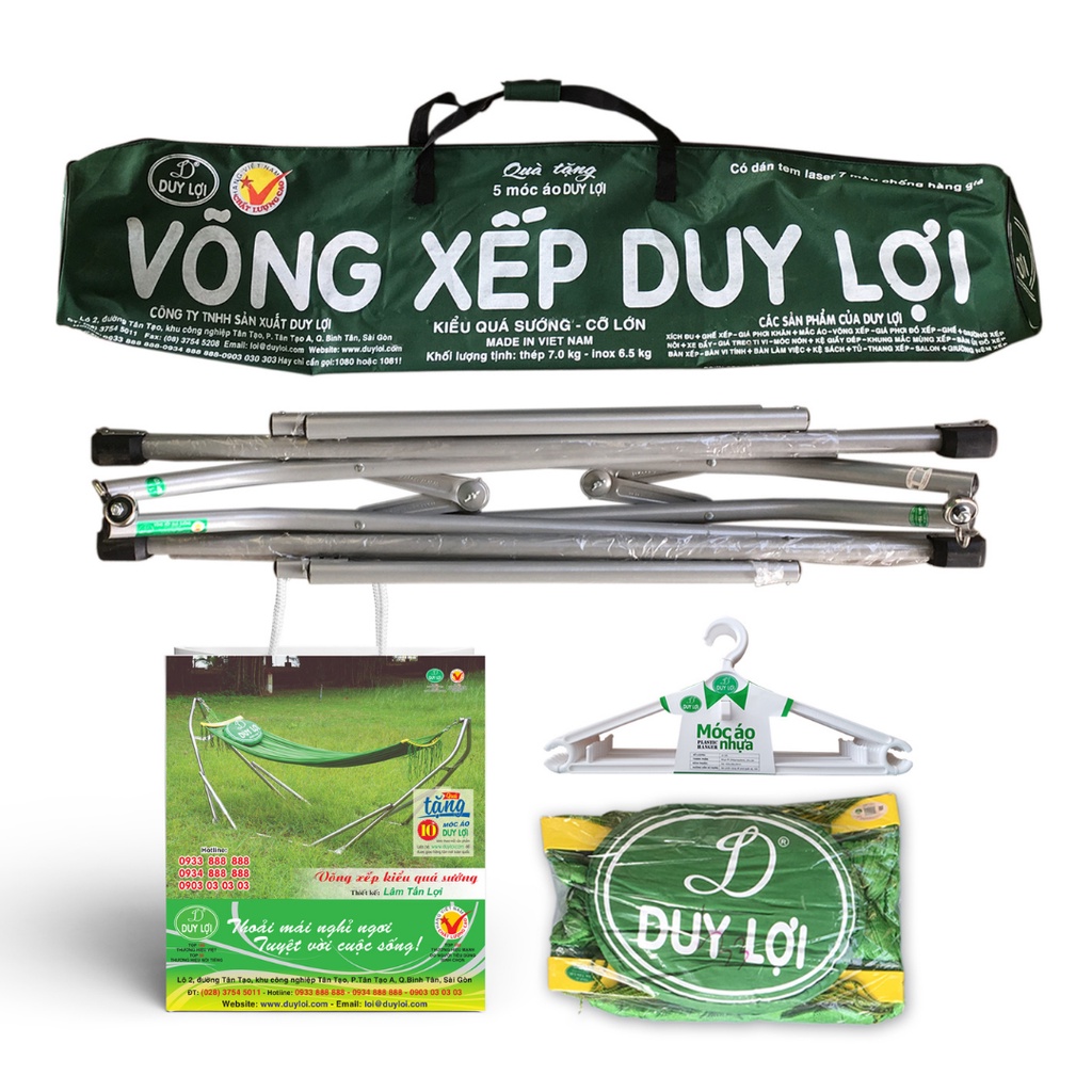 BỘ VÕNG XẾP KHUNG THÉP DUY LỢI CỠ ĐẠI (QUÀ TẶNG 10 MÓC ÁO KÉP NHỰA CAO CẤP DUY LỢI)