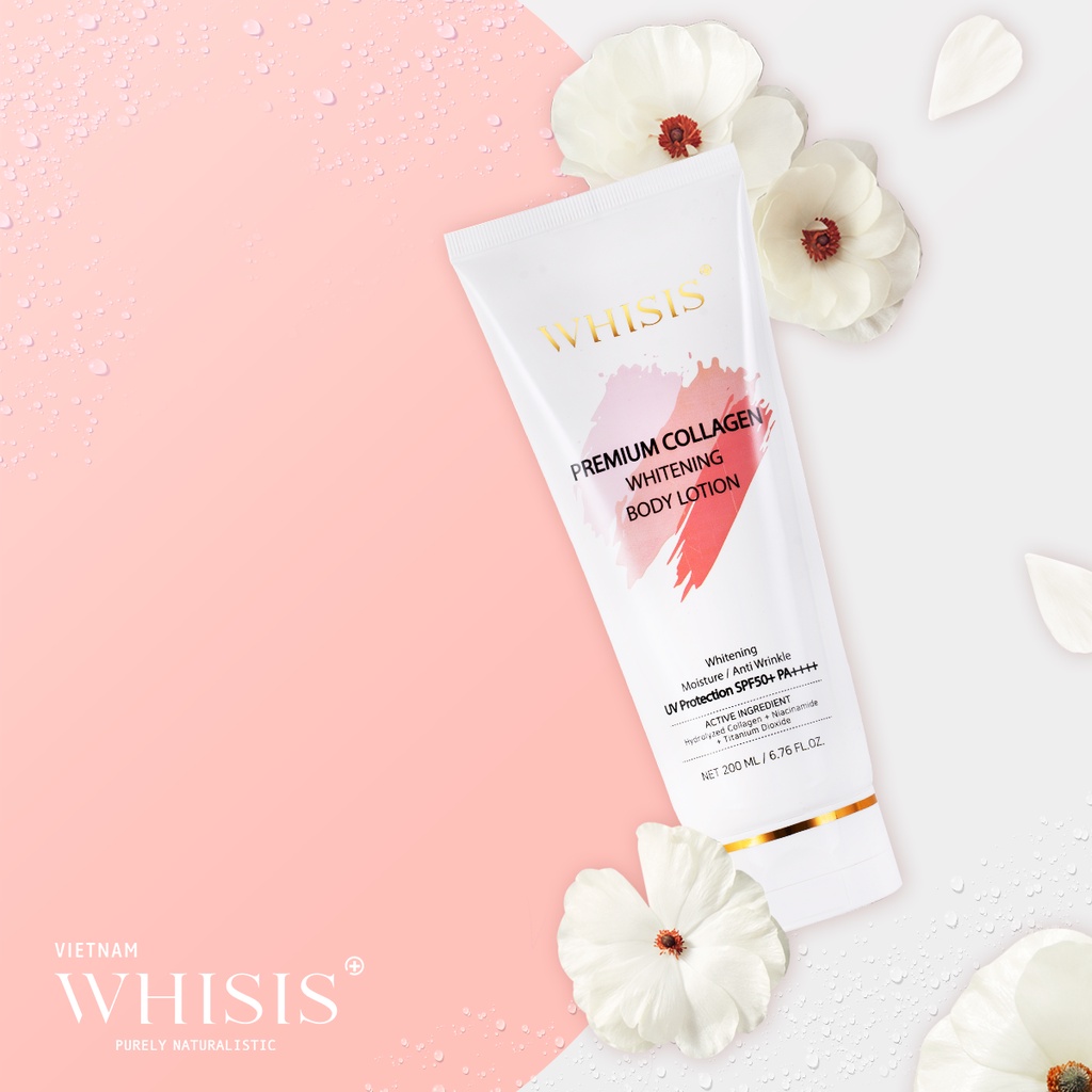 COMBO 3 Kem Dưỡng Thể Trắng Da Chống Nắng Nâng Tone Hàn Quốc WHISIS Premium Collagen Whitening Body Lotion 200ml