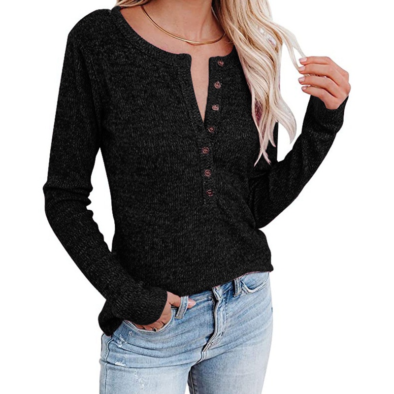 Xiangbao Áo Sơ Mi Cổ Thuyền Dáng Ôm Cài Nút Phía Sau TShirt Cho Nữ