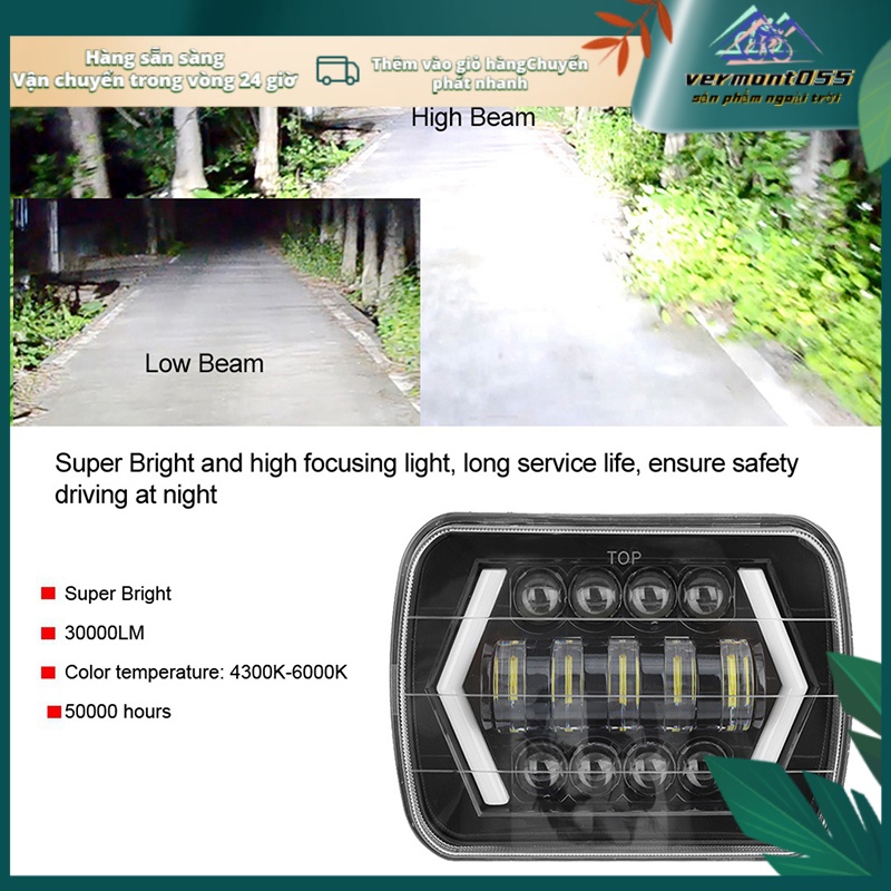 Có thể bán buôn Đèn pha xe hơi LED 300W 7in trước hình vuông Phù hợp với Jeep Wrangler Vermont055 Hàng giao ngay