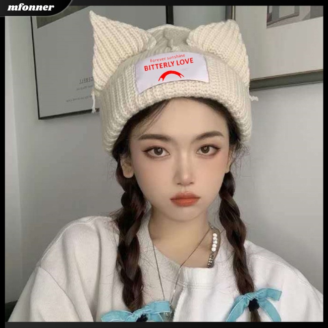 Mũ Len Beanie Đính Tai Mèo Dễ Thương Cho Nam Và Nữ