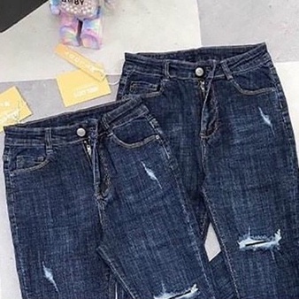 Quần Jean Nữ Lưng Cao Rách đùi màu xanh ôm body đẹp vải co dãn cao cấp, Quần dài nữ vải denim -TFashion Shop-qn633