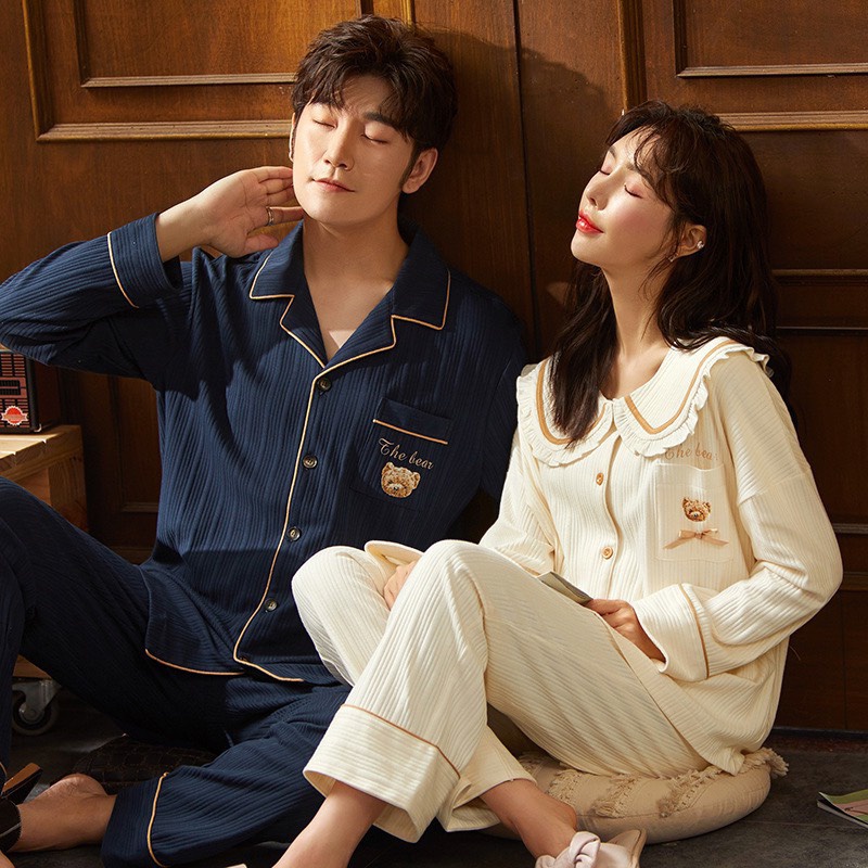 Bộ ngủ nữ chất liệu cotton, bộ mặc nhà dài tay hàng Quảng Châu cực đẹp