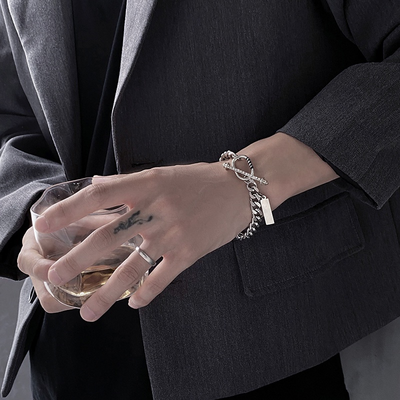 Vòng Tay Thép Titan Đính Đá zircon OT Phong Cách hip hop Thời Trang