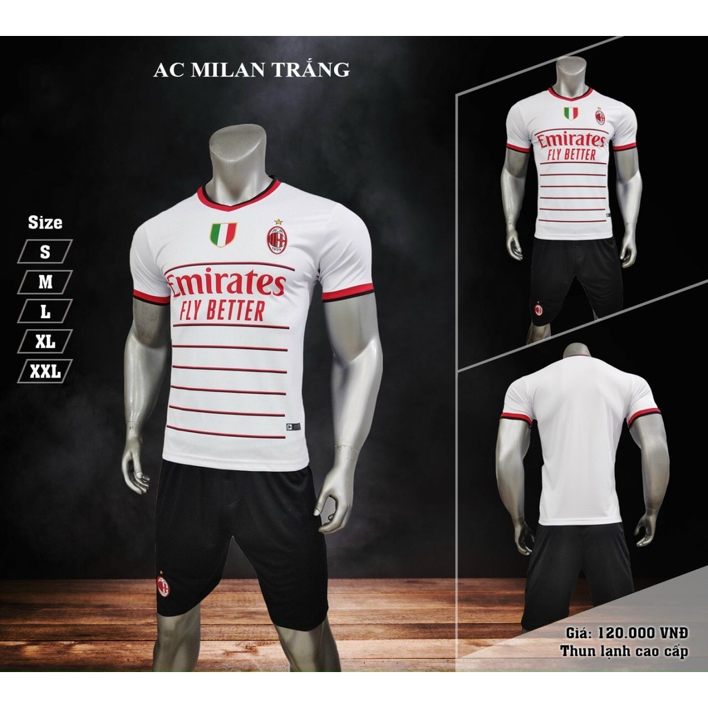 Quần Áo Bóng Đá Ac Milan Logo Thêu , Bộ Quần Áo Đá Banh AC Milan Đủ Mẫu Mới Nhất A11