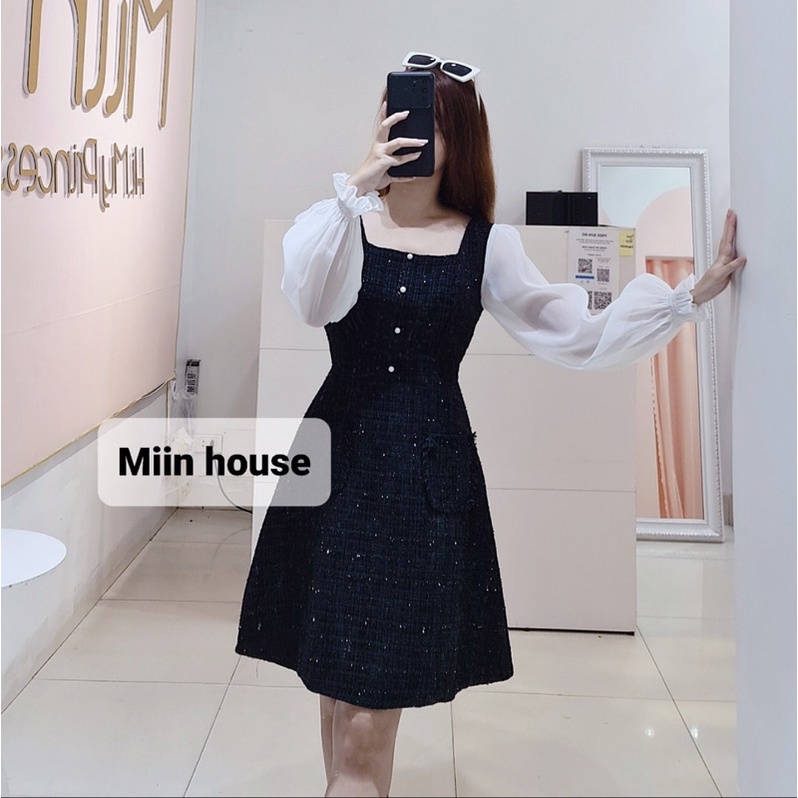 Váy dạ tweed 2 túi tay tơ