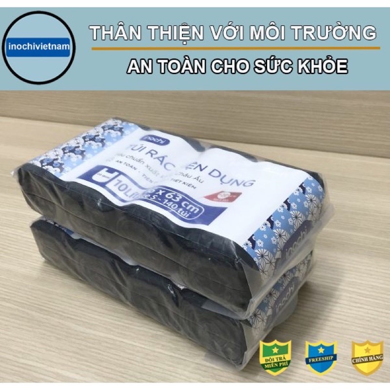 Túi đựng rác tự phân hủy   sinh học Inochi Có Quai Màu Đen Dài Hơn 20% 10L 25L 50L cho thùng rác