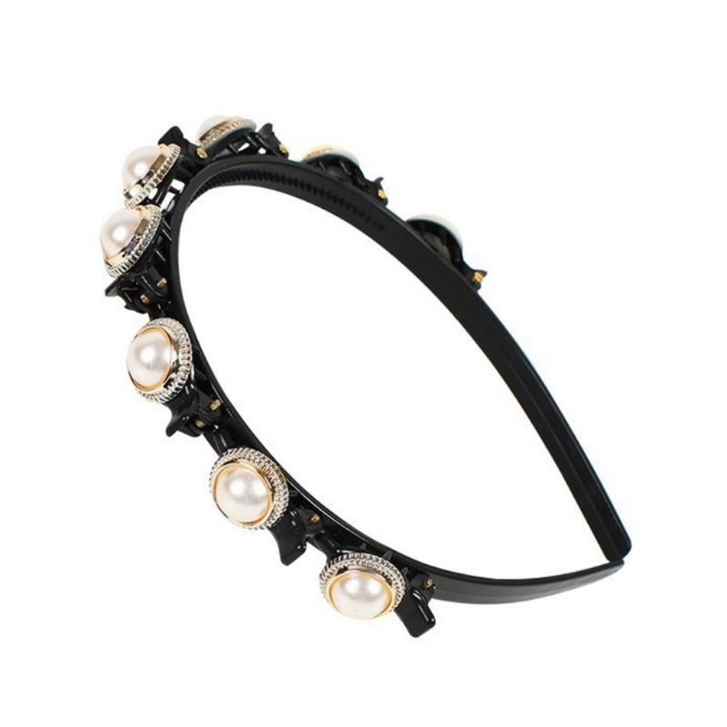 Flgo Bangs Băng Đô Xoắn Đính Đá Ngọc Trai Hai Lớp