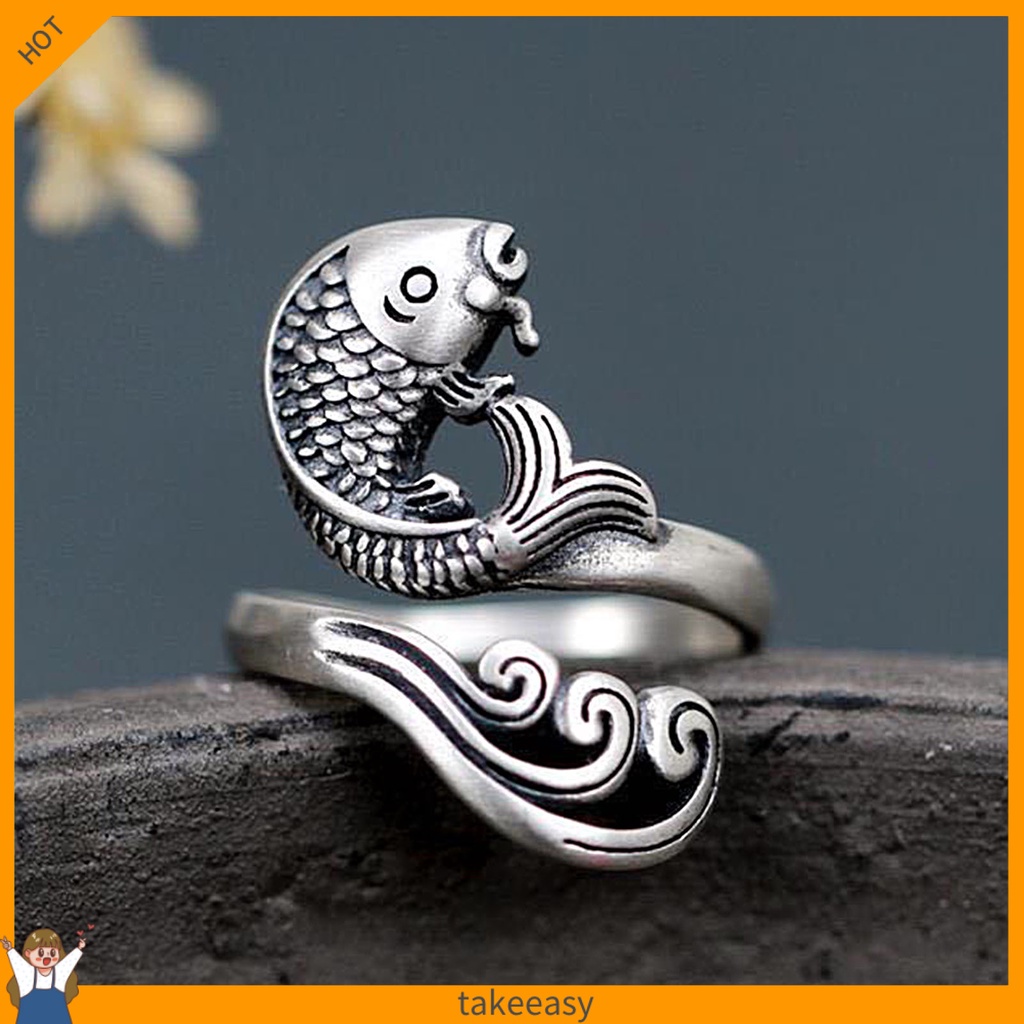 Nhẫn hở màu bạc hình chim công có thể điều chỉnh kích thước