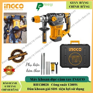 Máy khoan đục bê tông ingco rh150028 , máy khoan bê tông công suất 1500w , tốc độ không tải 850rpm , đầu khoan gài sds
