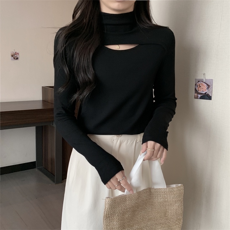 Áo SUXI tay dài màu trơn thiết kế khoét lỗ phong cách quyến rũ