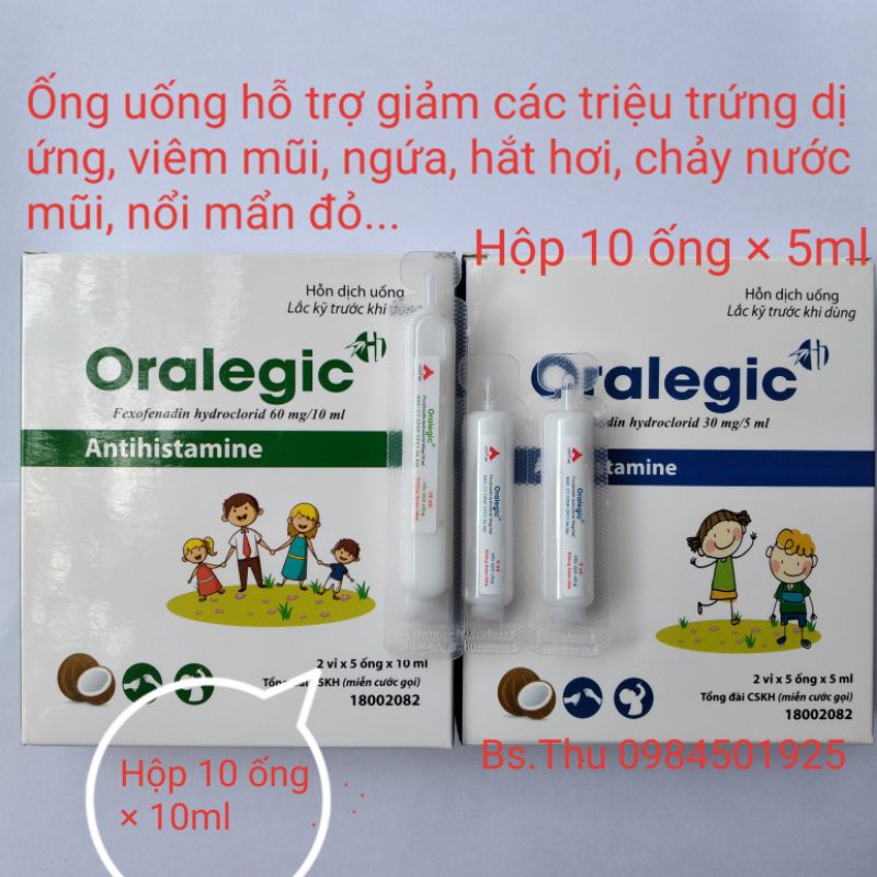 ORALEGIC hỗ trợ giảm ngứa, mề đay, viêm mũi dị ứng theo mùa hộp 10 ống