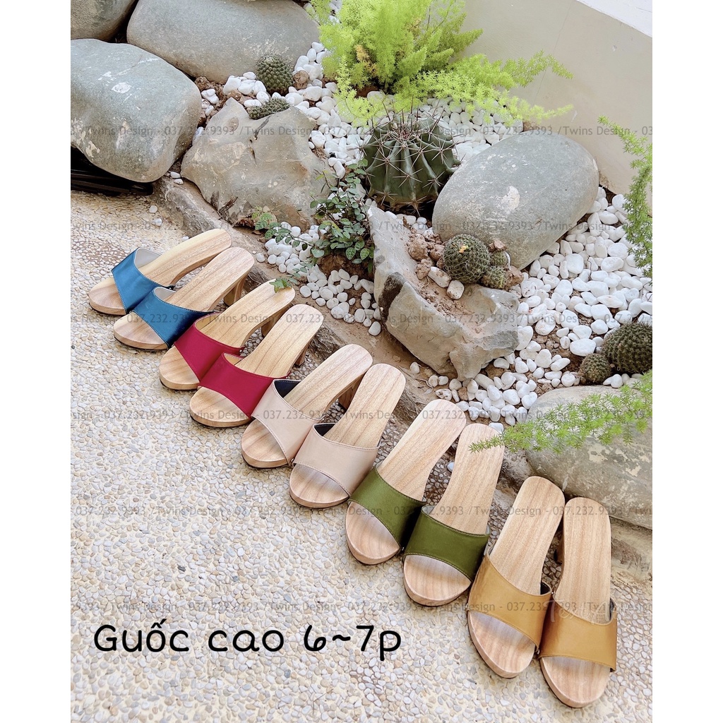 Guốc gỗ Cao, guốc mộc TWINS STORE quai bọc vải lụa NT