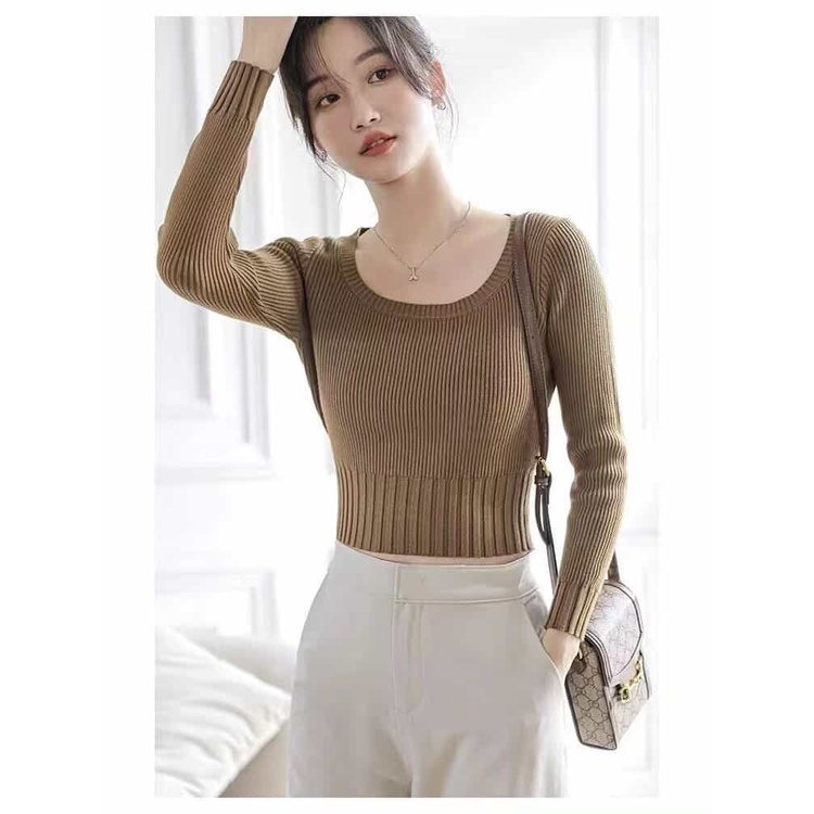 Aphrod Áo Thun Dệt Kim Mỏng Tay Dài Dáng Ôm Thời Trang Cho Nữ
