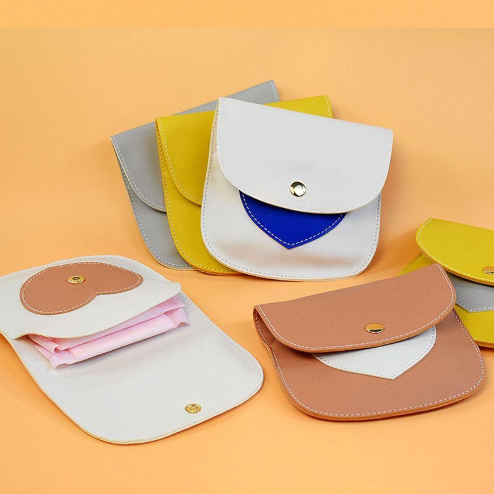 QQMALL Túi Đựng Băng Vệ Sinh Bằng Da PU Họa Tiết Trái Tim Xinh Xắn Cho Nữ