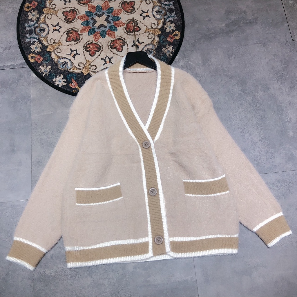 ÁO cadigan len lông viền to