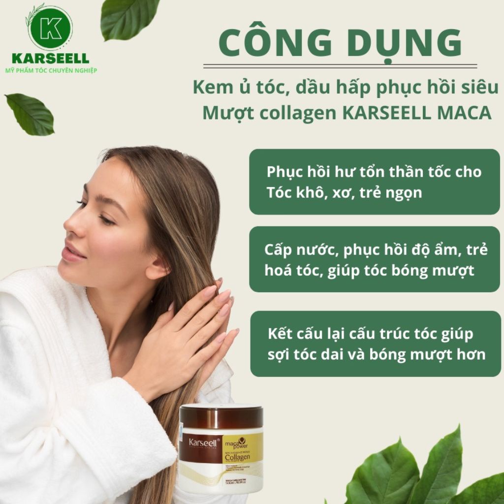 Kem ủ tóc collagen KARSEELL Maca 500ml chính hãng phục hồi tóc siêu mềm mượt tóc đẹp chuẩn salon ngay tại nhà