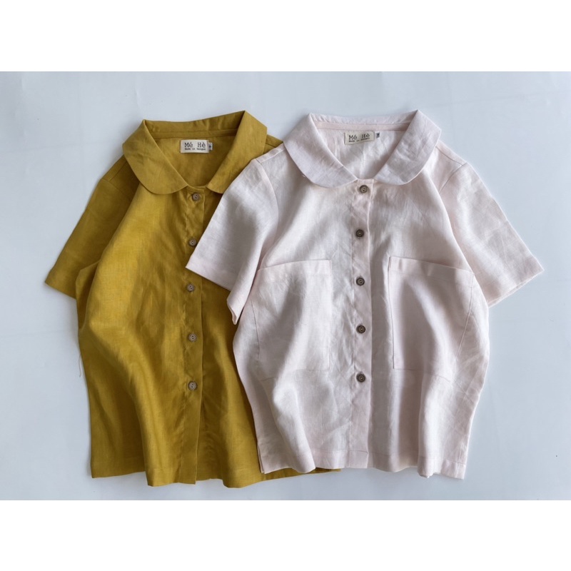 Áo linen tưng bâu sen