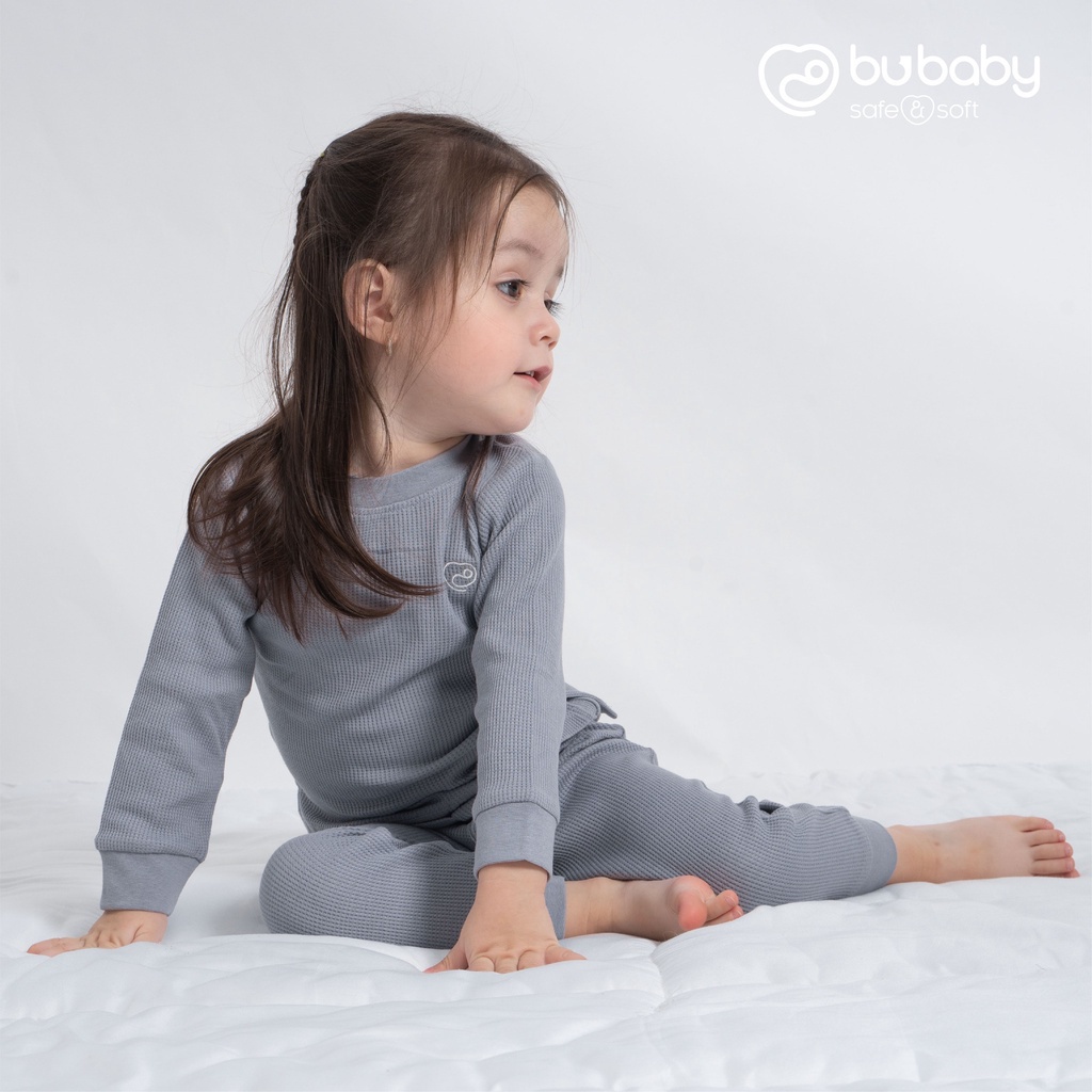 Bộ dài tay cổ tròn bamboo waffle Bu baby cho bé 6 tháng đến 4 tuổi