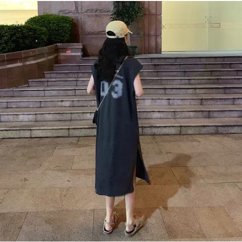 Jiashucheng Đầm Thun Dài Ngang Mắt Cá Chân Dáng Rộng Không Tay Mùa Hè Giản Dị Kiểu Mỹ