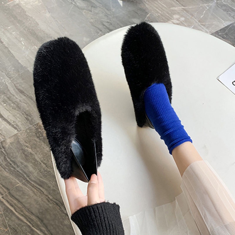 Giày Lười Lót Lông Cừu Dày Dặn Ấm Áp Dễ Phối Đồ Thời Trang Cho Nữ