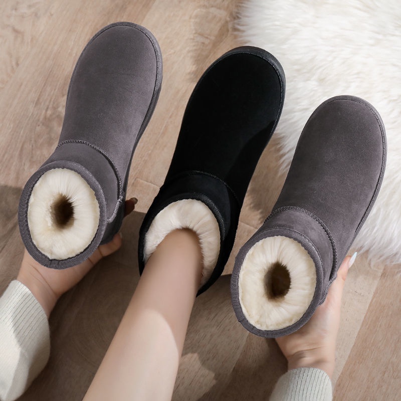 Giày Boot Cổ Ngắn Lót Lông Cừu Cotton Lót Lông Cừu Dày Giữ Ấm Chống Trượt Phong Cách Mới Dành Cho Bạn Nữ