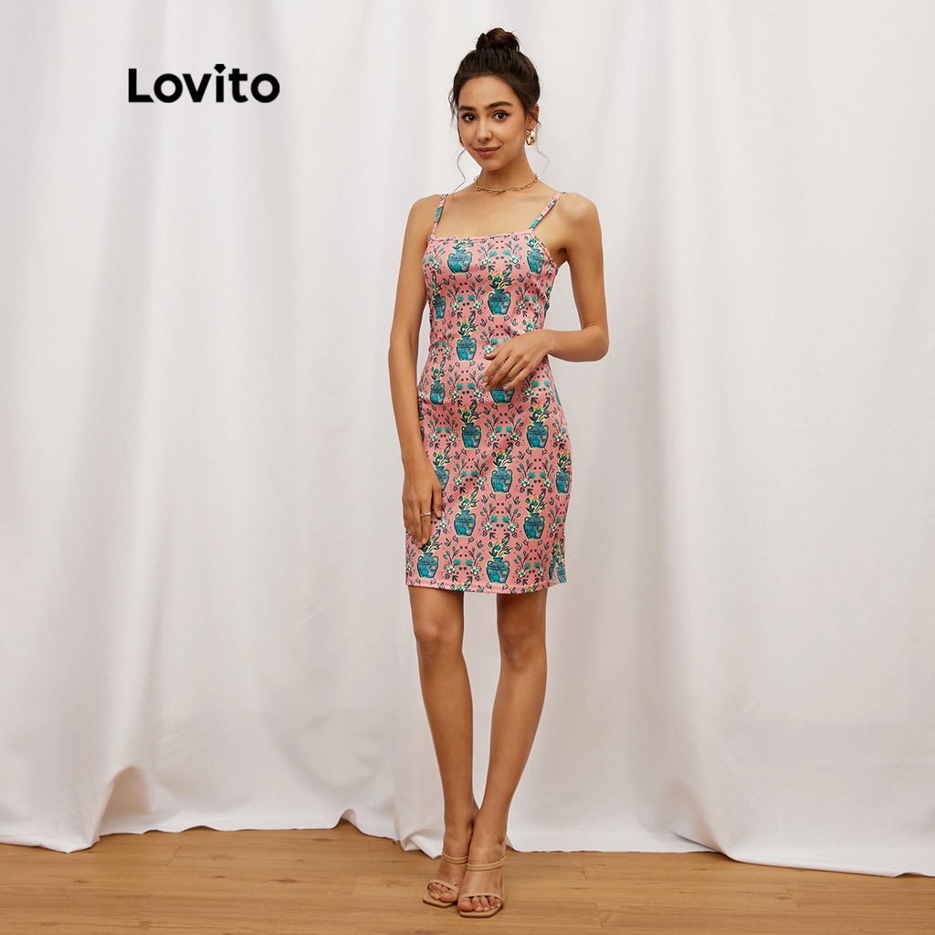 Đầm Lovito không tay in hình dễ thương buộc dây hở lưng L19E019 (Màu đỏ)