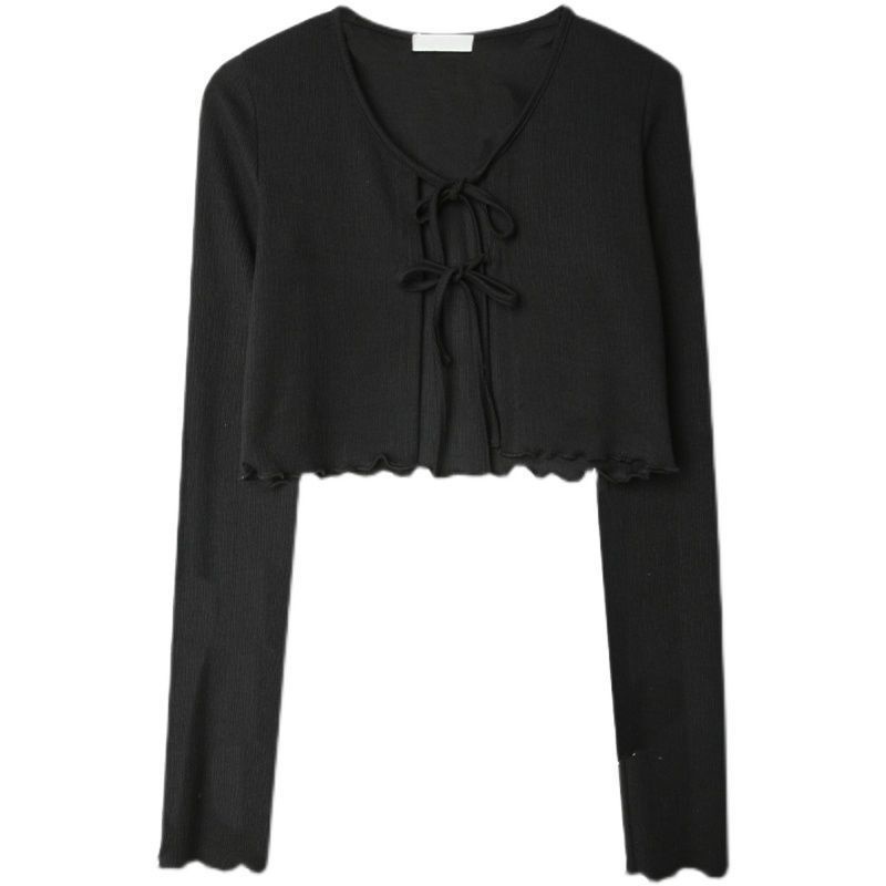 Jiashucheng Áo Khoác Cardigan Hai Dây Màu Đen Dáng Ngắn Chất Liệu Lụa Mỏng Cao Cấp Thời Trang Cho Nữ