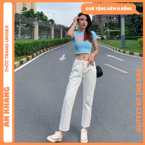 Quần Jeans nữ Q285 trắng dáng suông,lưng cao kiểu Hàn Quốc dễ phối đồ cho nữ