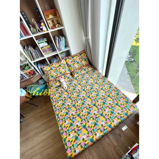 Bộ ga gối thun lạnh họa tiết hoa nền vàng cực đẹp 2210DRL002