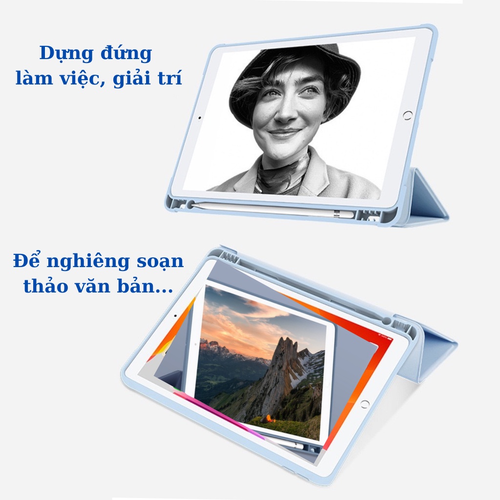 Bao da iPad Silicon có ngăn đựng bút ốp ipad Air 1/2/3/4/5/Gen 5/6/7/8/9/10/Pro 11/10.5...MART CASE