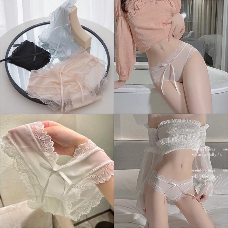 Quần Lót Nữ Softie ❤️Quần Lót Ren Lưới Sexy Phối Họa Nơ Dài Gợi Cảm Quyến Rũ 1018