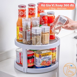 Kệ Gia Vị 2 Tầng Xoay 360 Độ Hình Tròn Để Bàn Có Thể Tháo Rời Kích Thước 24x15cm