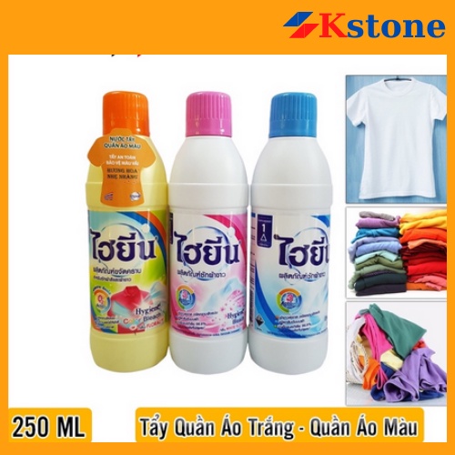 Sỉ thùng 24 chai Thuốc tẩy quần áo trắng, tẩy quần áo màu Thái Lan 250ml - Nước tẩy Hygiene sạch các vết bẩn