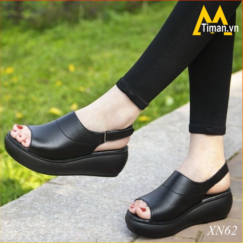 Giày sandal nữ 3 phân đế xuồng đi học cao gót kiểu xỏ ngón đế bệt dáng bánh mì bảo hành 1 năm XN62 TIMAN