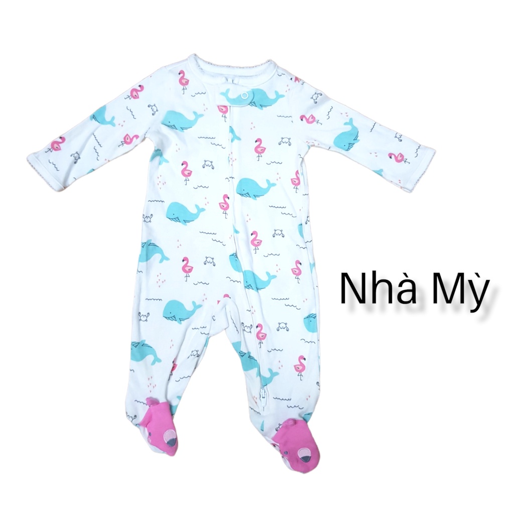 Size 3M Sleepsuit vải 100% cotton, bodysuit cho bé, bộ body dài tay xuất dư các hãng cho bé