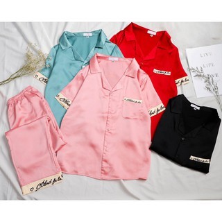 [Bộ Ngủ Lụa Cộc Dài]-Pijama Chữ Ký- Chất Dầy Dặn