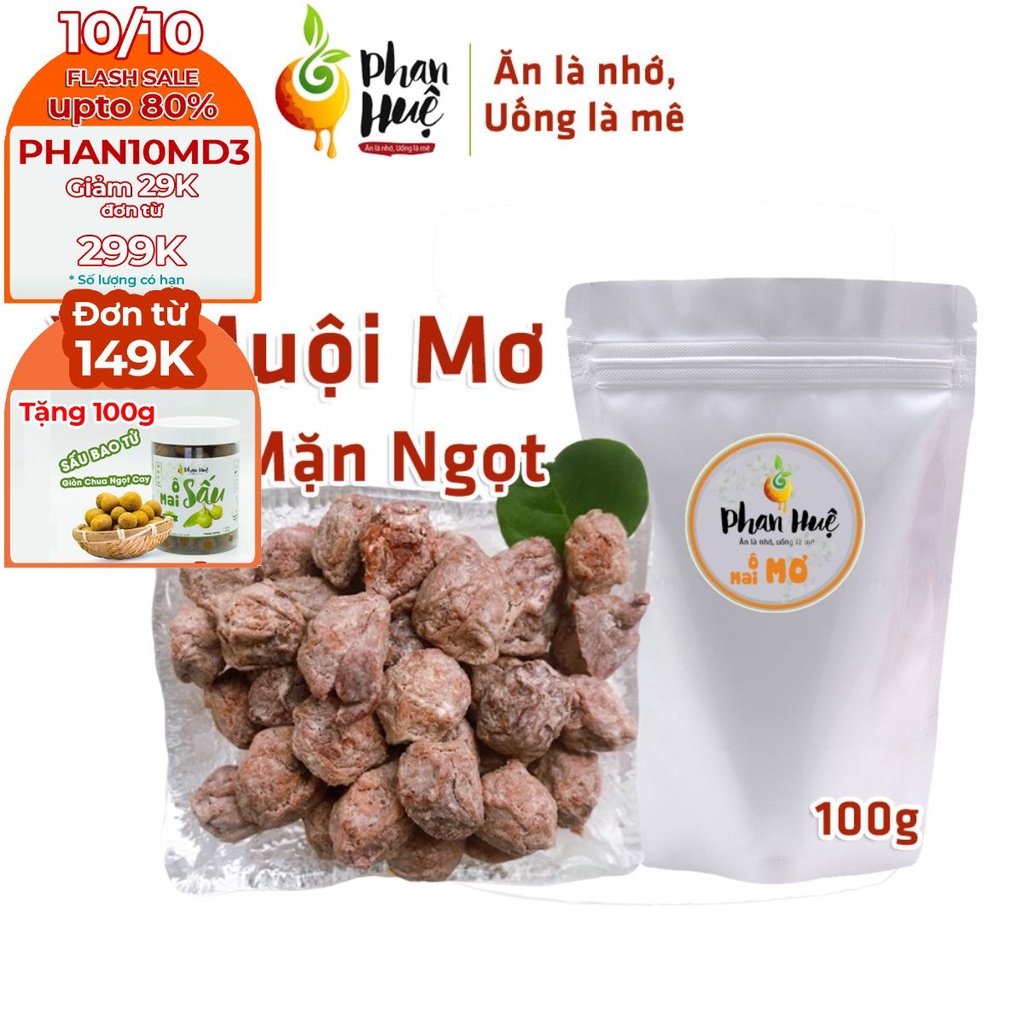 Ô mai xí muội mơ chua mặn ngọt Phan Huệ túi zip 100gr giảm ho rát họng đặc sản Hà Nội