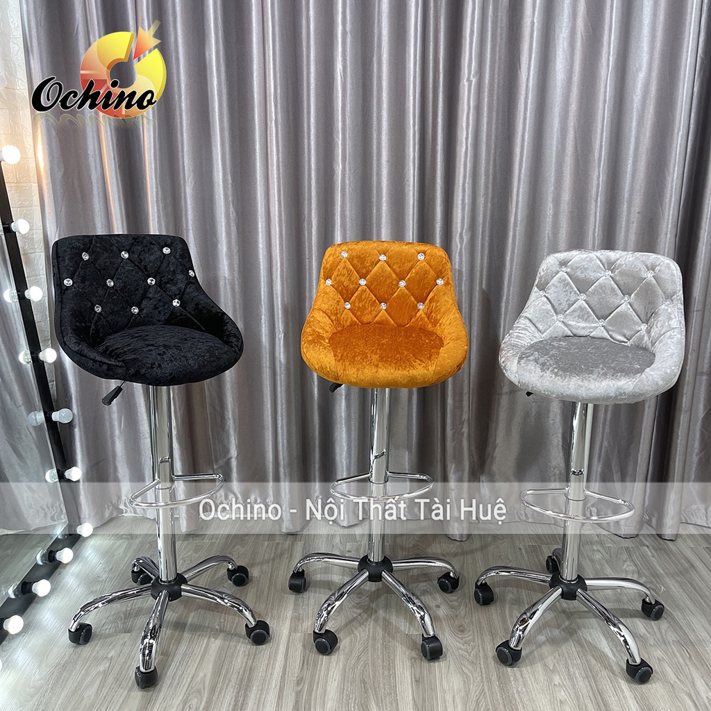 Ghế Chụp Hình, Ghế Quầy Lễ Tân Có Bánh Xe Điều Chỉnh Độ Cao 65/ 85Cm Và Xoay 360 Độ  Mẫu Nỉ Nhung (Ảnh Thật)