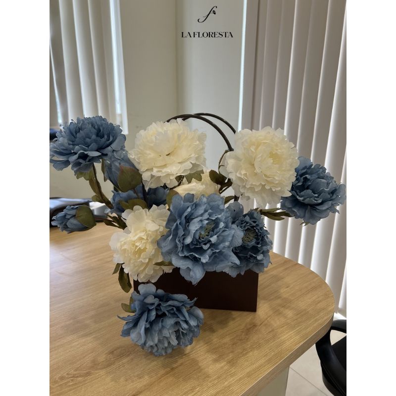 Hoa giả / Cành Hoa Mẫu Đơn Peony Hàn Quốc 2 bông 1 nụ bông lớn cánh hoa mềm mại giống thật hàng cao cấp