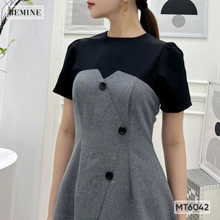 Đầm cổ phối đính nút BEMINE MT6042