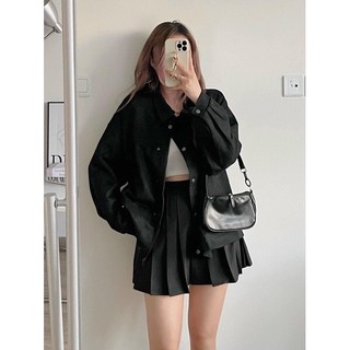 Áo khoác BOMBER da lộn cúc bấn Style Hàn Quốc