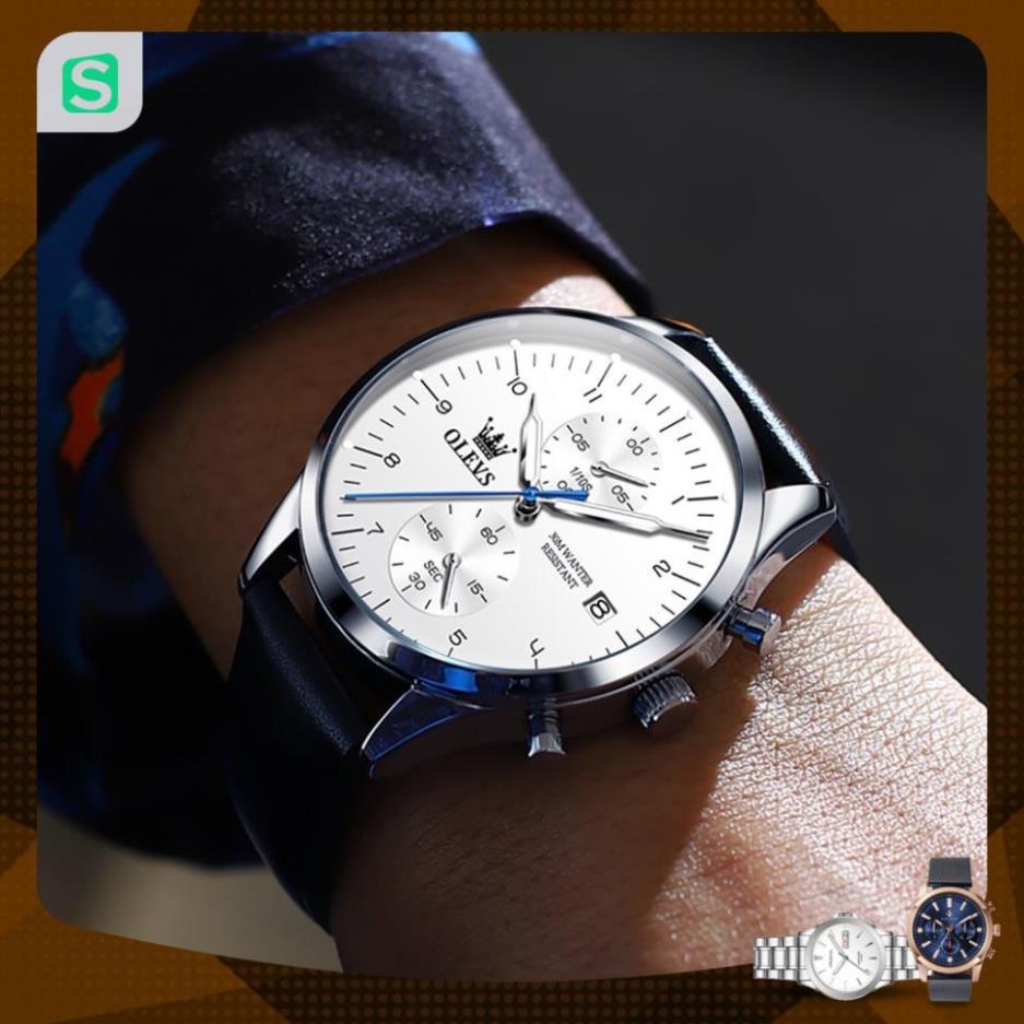 OLEVS 2880 Đồng hồ nam chính hãng Dây da có chức năng Lịch chống nước phát sáng Mặt số