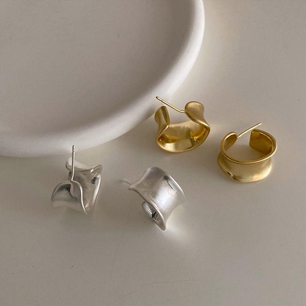 Bông Tai Hình Chữ C Đơn Giản Phong Cách Retro|Khuyên Tai Kim Loại Bản Rộng Phong Cách Hàn Quốc Cho Nữ