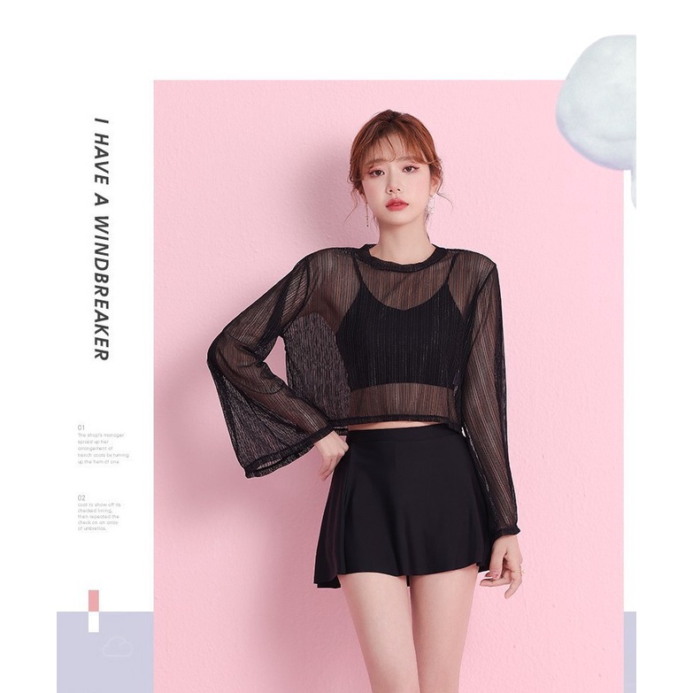 Áo lưới tay dài nữ thời trang, mặc kèm áo bra hai dây siêu đẹp, hack dáng