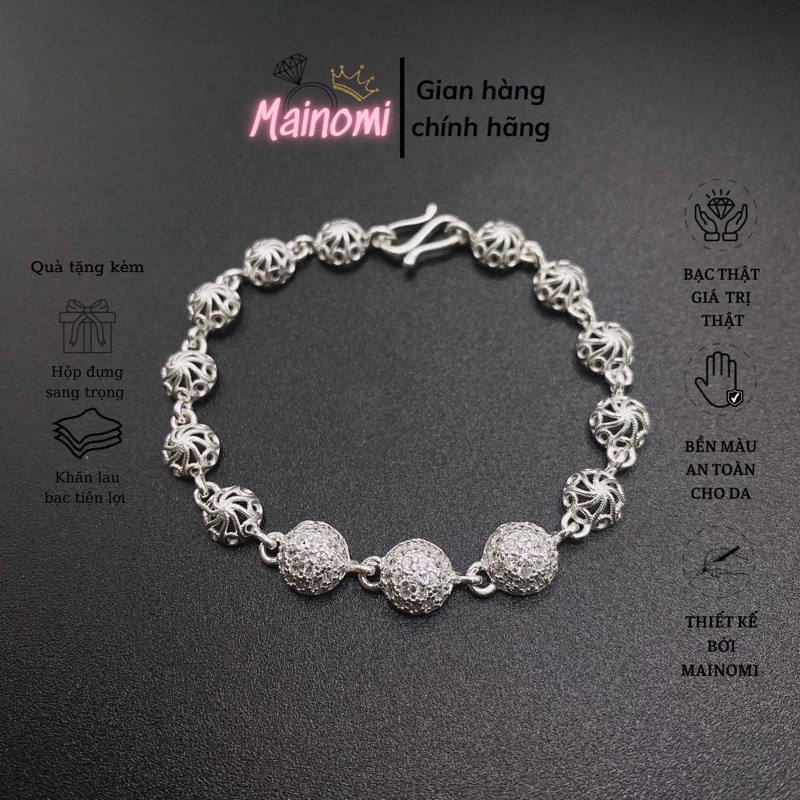 Lắc tay vòng tay nửa cầu hoa văn cách điệu độc đáo MAINOMI Shop bạc xinh