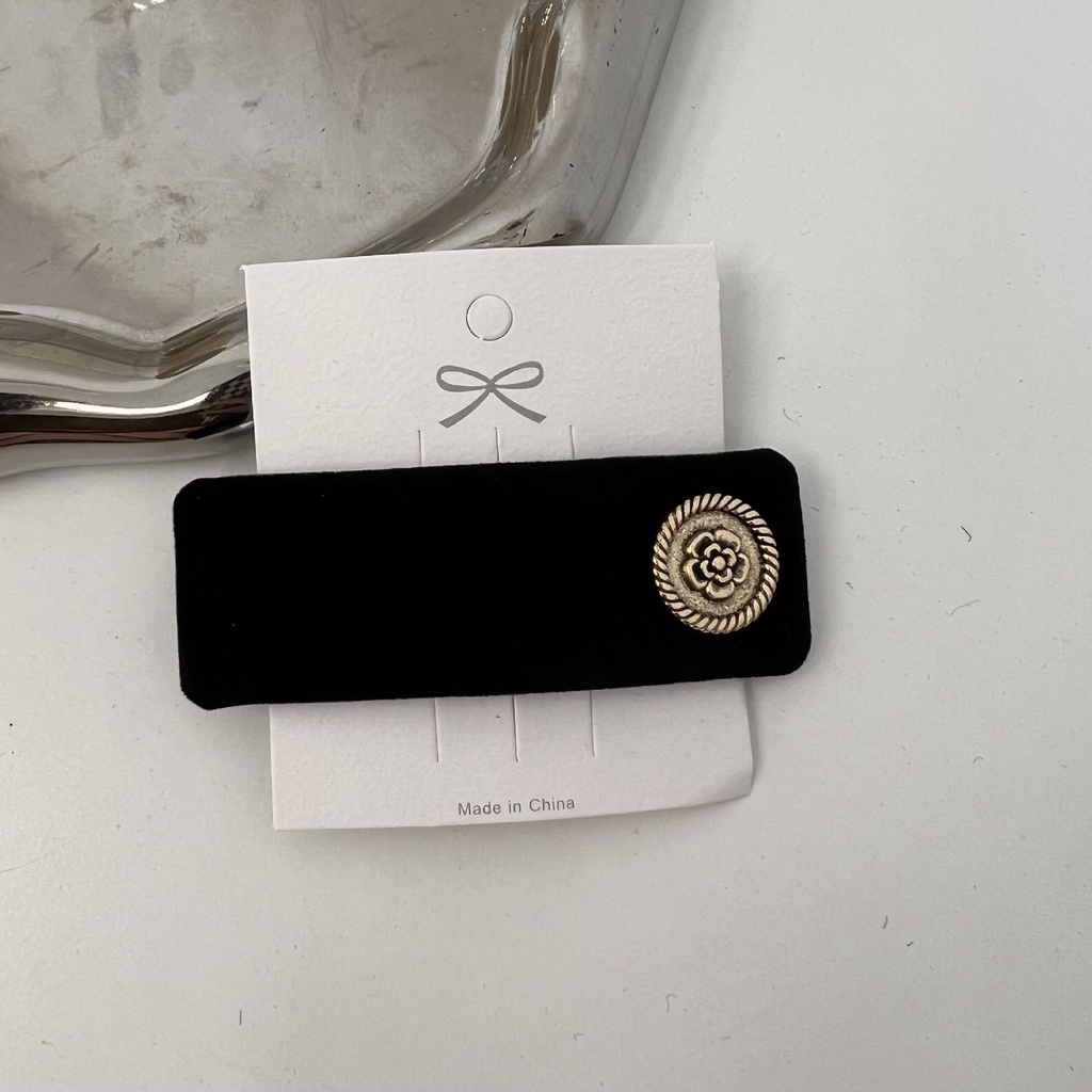 Kẹp Tóc Nhung Màu Đen Đính Hoa Trà Vàng Phong Cách Hàn Quốc Cho Nữ