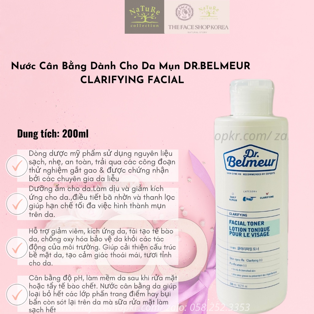 Nước hoa hồng dành cho da mụn TheFaceShop DR.BELMEUR CLARIFYING FACIAL TONER 200ml